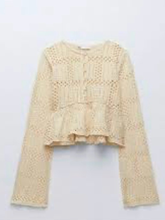Zara Sweaters - Zara Crochet Ruffle Hem Knit button cardigan Sweater - Cream